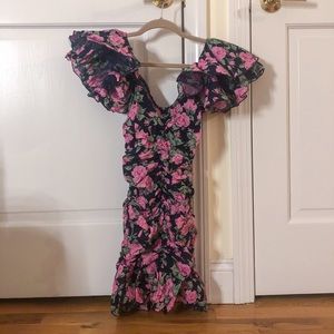 Puffy Sleeve Floral Ruched Dress